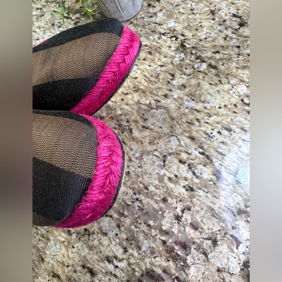 Fendi Pequin Striped Canvas Espadrille Flat, Pink Black Brown 39 - Picture 6 of 12